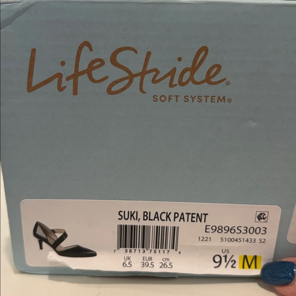 Life Stride Soft System Suki Black Patent Strappy Heel
